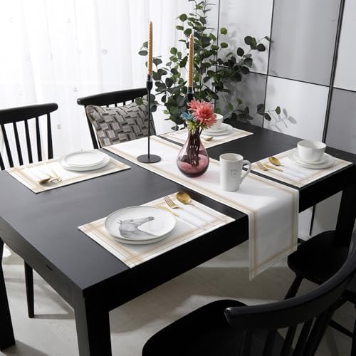 Minimalist Table Runner and Placemats Set of 4 Stripe Yellow White