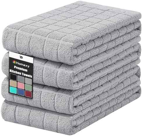 Homaxy Premium Ring Spun Cotton 390 GSM Kitchen Towels, 4 Pack, Light