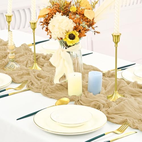 10 Pack Beige Cheesecloth Table Runner Long,21.5 x 120 Inch
