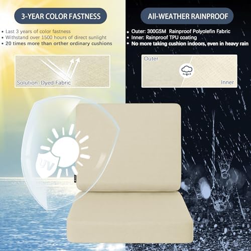 Favoyard Outdoor Deep Seat Cushion Set, 22 x 22 Inch, Beige