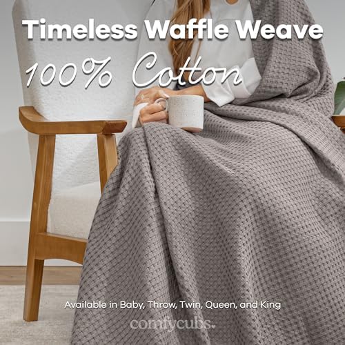 Comfy Cubs Waffle Blanket King, 108" x 90" - 100% Cotton Lightweight