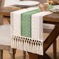 DeZerlor Ivory&Sage Green Boho Macrame Farmhouse Woven Table Runner