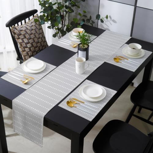 Faint Lines Table Runner and Placemats Set of 4 Smooth Surface Cotton
