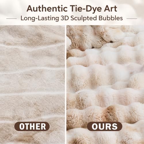 Wonderful - 3 Pieces Faux Rabbit Fur Comforter Set King Size, Beige