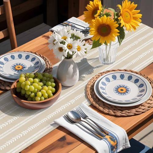 Classic Ivory Table Runner for Dining Table Minimalist White Leaves