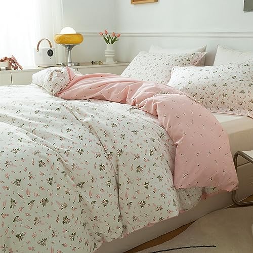 EAVD Vintage Style Garden Pink Floral Duvet Cover Queen 100% Cotton