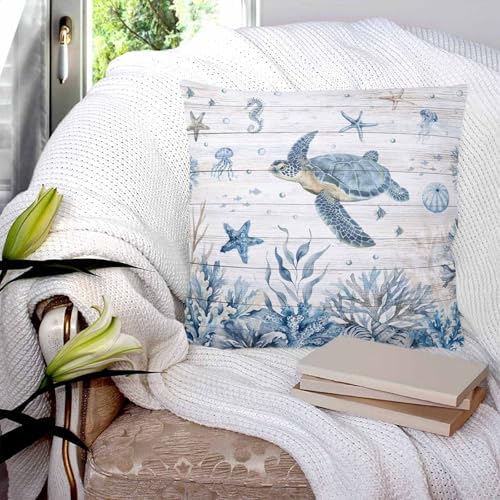 Pillow Covers 20x20 Set of 2, Blue Sea Turtles Throw Pillow Covers