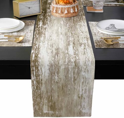 Shabby Brown Table Runner and Placemats for Dining Table,Burlap Coffee
