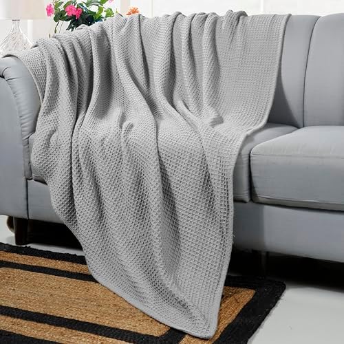100% Cotton Waffle Weave Blanket, Queen Size 90 x 90 Inches, 300 GSM