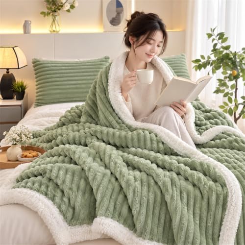 Ribbed Plush Fleece Blanket Double Layer Warm Throw Blanket for Bed