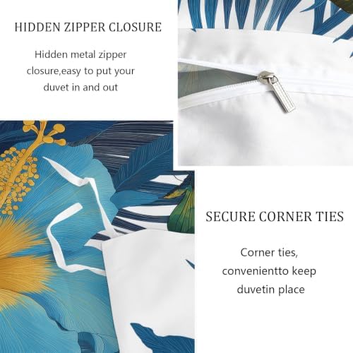 Queen Duvet Cover Set Jungle Animals and Floral Hibiscus Bedding Set