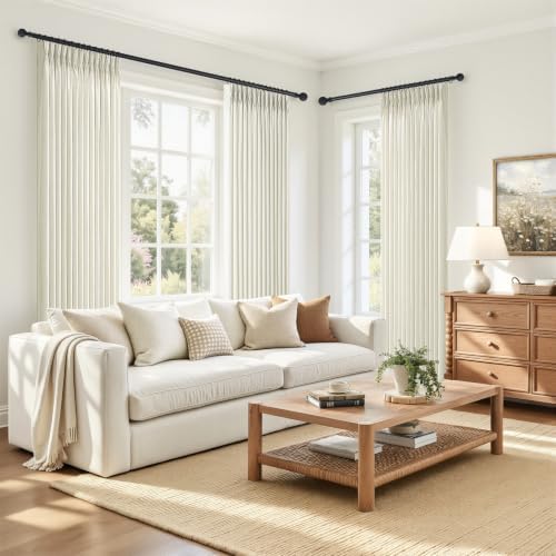 Cream Triple Pinch Pleated Living Room Semi Sheer Curtains 96 Inch 2