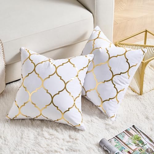 Pack of 2 Gold Velvet Decorative Pillow Covers White 20x20 Modern
