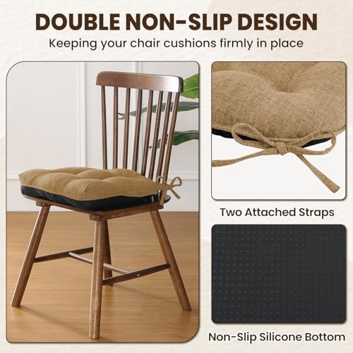 downluxe Indoor Chair Cushions for Dining Chairs, Tufted Overstuffed