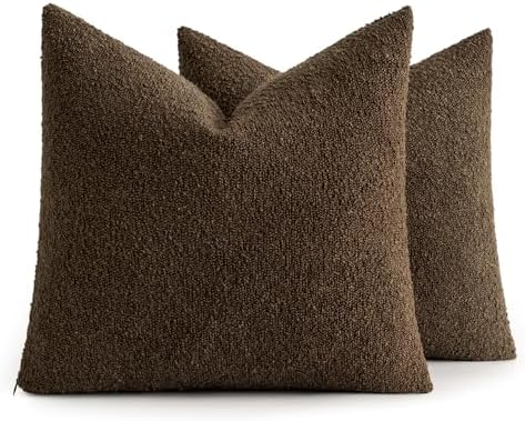 MIULEE 22x22 Decorative Euro Sham Boucle Couch Pillow Covers Brown
