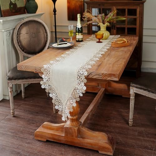 ARTABLE Lace Table Runner Stone Natural Linen Macrame Decor