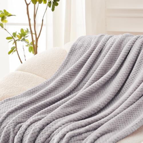 Exclusivo Mezcla Soft Waffle Fleece Bed Blanket King Size, Light Gray