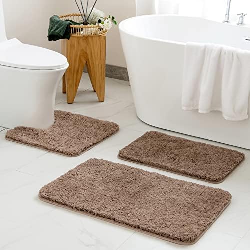 MIULEE Light Brown Bathroom Rugs and Mats Set 3 Pieces