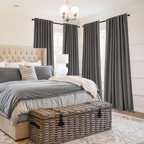 MIULEE 100% Blackout Curtains Linen Curtains 84 Inches Long, Dark Gray