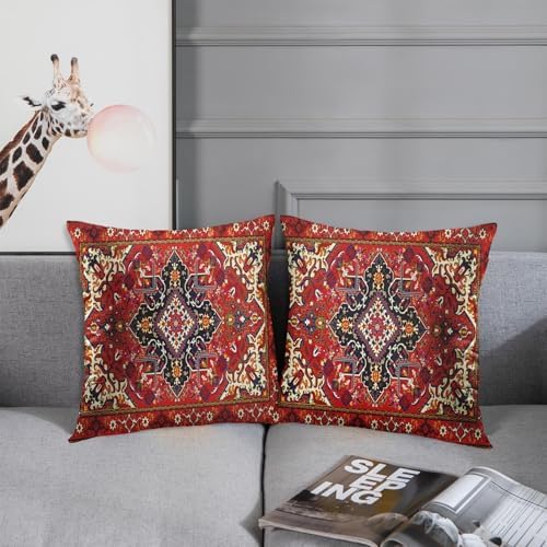 Britimes Throw Pillow Covers Set of 2, 18 x 18 Inch, Tribal Red