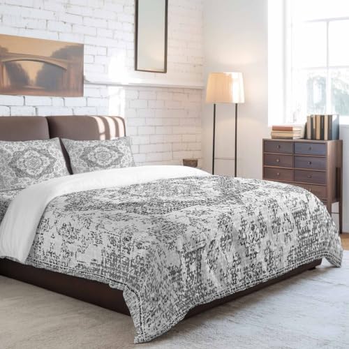 Grey Boho Full Duvet Cover Set - 4 Pcs Comforter Cover Bedding Sets