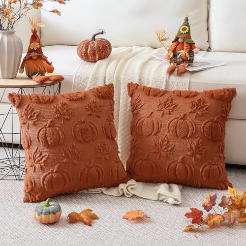 OTOSTAR Fall Pillow Covers Set of 2 Autumn Pumpkin Maple Leaves Throw