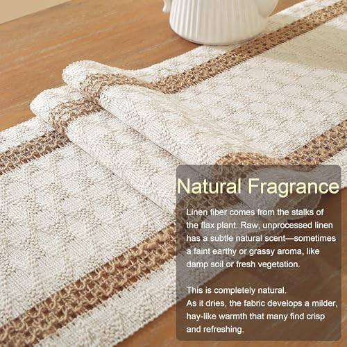 Farmhouse Decor Boho Table Runner with Macrame, Elegant Beige Brown