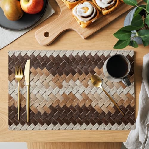 Round Placemats Set of 8 Neutral Woven Pattern Place Mats Minimalist