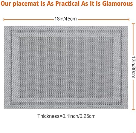 Gray Vinyl Placemats Set of 8,Washable Dining PVC Table Mats