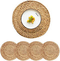 Round Woven Placemats Set of 4, Natural Water Hyacinth Place mats