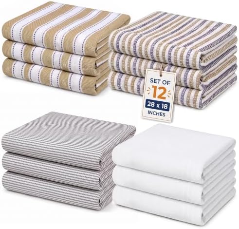 Set of 12 Cotton Kitchen Towels, Dish Cloths, Kitchen Washcloths