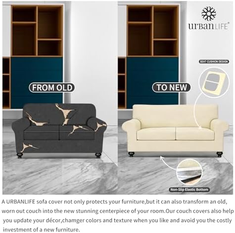 URBANLIFE 3-Piece Stretch Sofa Covers for 2 Cushion Couch, Cream