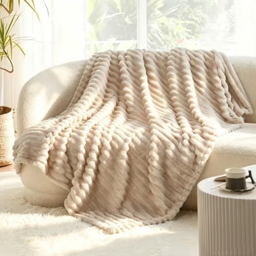 Soft Warm Beige King Blanket for Couch Sofa or Bed, Lightweight Cozy