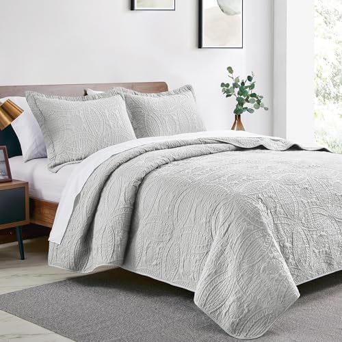 Love's cabin Quilts for Full Bed Light Grey Bedspreads Bedding Set