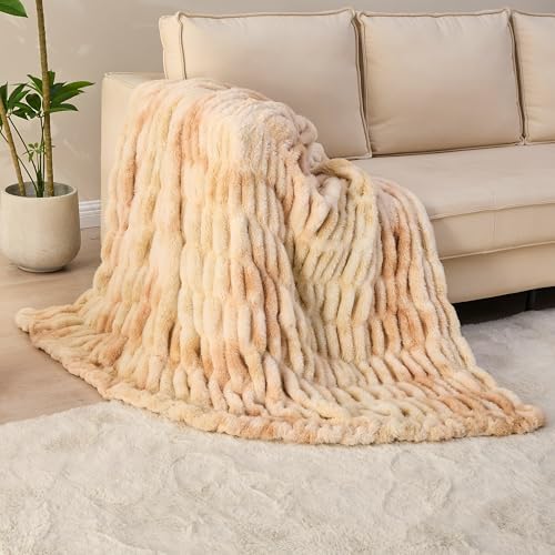 Viviland Faux Fur Throw Blanket for Bed Couch Sofa - Soft Cozy Furry