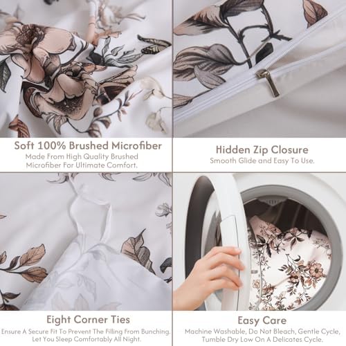 LONAVA Queen Floral 3 Pcs Duvet Cover Set, Breathable Soft Microfiber