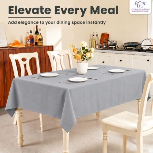 LFH Home Cotton Rich Tablecloth, 60 x 120 Inch, Light Grey
