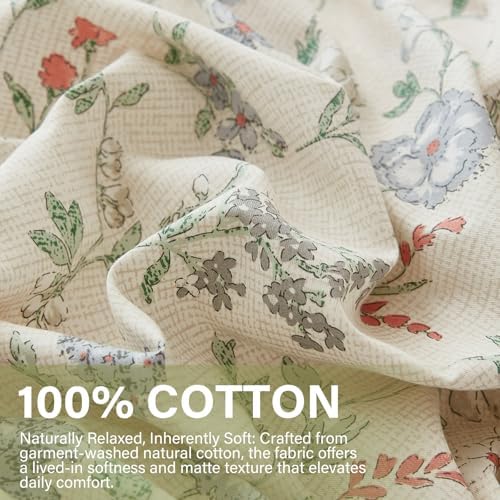 Floral Duvet Cover Set Queen Size 100% Cotton Green Floral Comforter