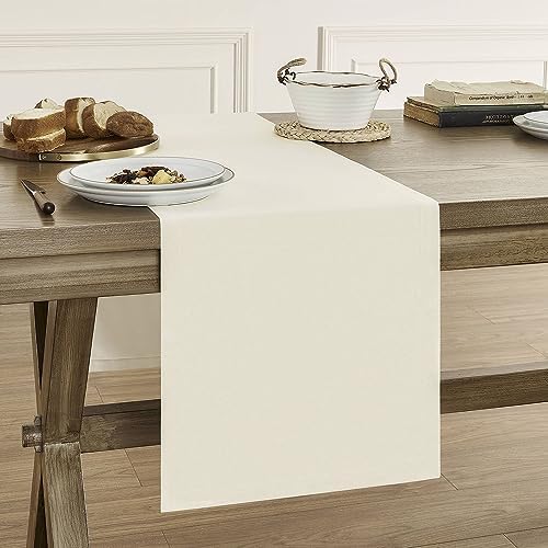 ZeeMart Basic Linen Style Table Runner, 14x60 Inch Ivory