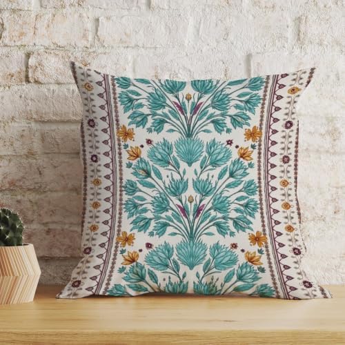 ArogGeld Turquoise Teal Blue Geometric Flower Throw Pillow Lily Leaf