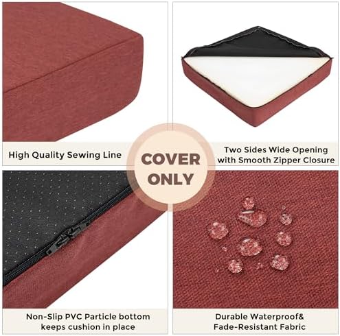 FUNHOME Outdoor Cushion Covers 20 x 20 x 4 inch,Set of 2,Non-Slip