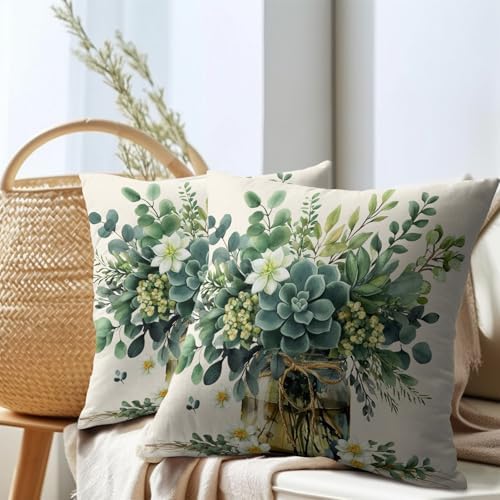 Spring Eucalyptus Leaves Throw Pillow Covers 22X22 Inches Set of 2