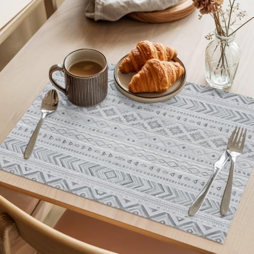 Slate Gray Boho Placemats Set of 8, Cotton Linen Fabric Place Mats