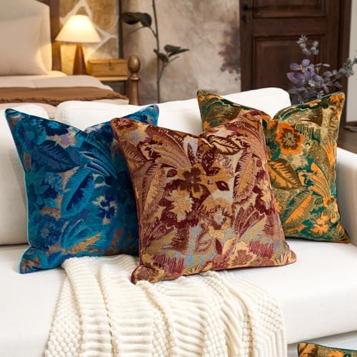 Alerfa Red Neutral Floral Pillow Cover 18 x 18 Inch, Vintage Cut