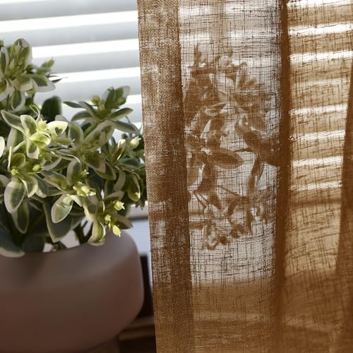 Fcosie Grommet Top Linen Textured Sheer Drape 96 Inches Long for