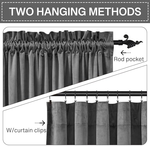 StangH Grey High Ceiling Curtains 120 inches Long Dual Rod Pocket, 2