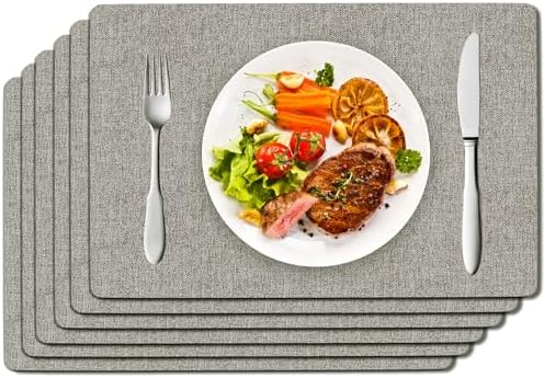 DOLOPL Placemats Set of 6, Reversible Faux Leather Place Mats, Gray