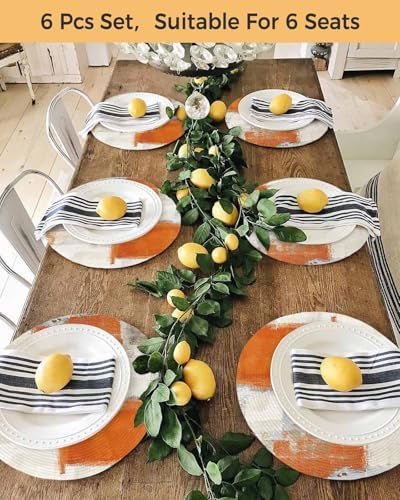 Round Placemats Set of 8 Orange Gray Beige Block Place Mats Washable