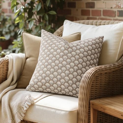 MIULEE Floral Print Decorative Pillow Covers 20x20, Light Taupe