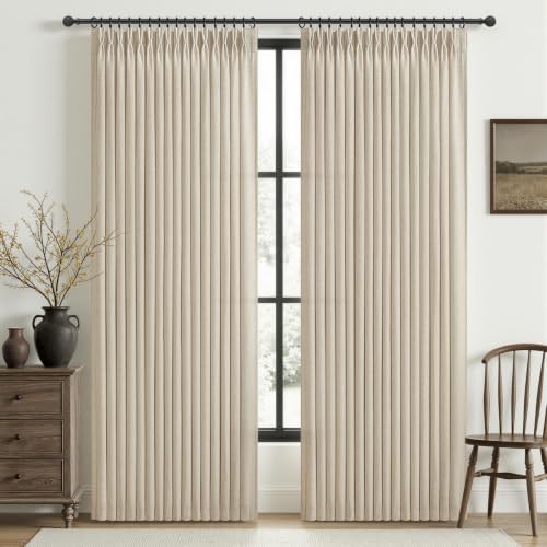 Extra Long 108 Inch Pinch Pleated Heavy Linen Sheer Warm Beige